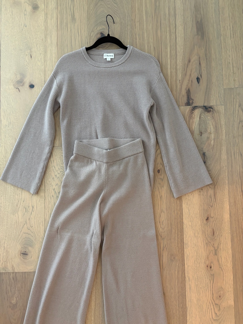 Cozy Ribbed Knit Taupe Women's Pants & Top Set